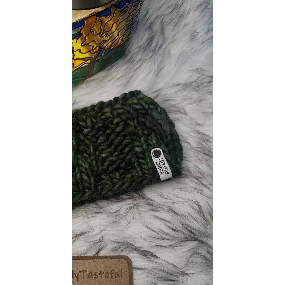 Hand Knit Merino Wool Headband: Lake Erie Headband in Olive